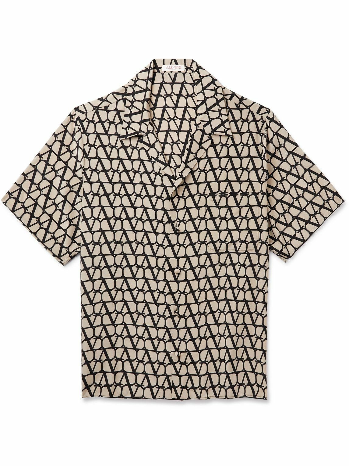 Photo: Valentino - Printed Silk Crepe de Chine Shirt - Neutrals