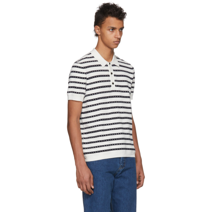 Burberry White and Black Striped Polo Burberry