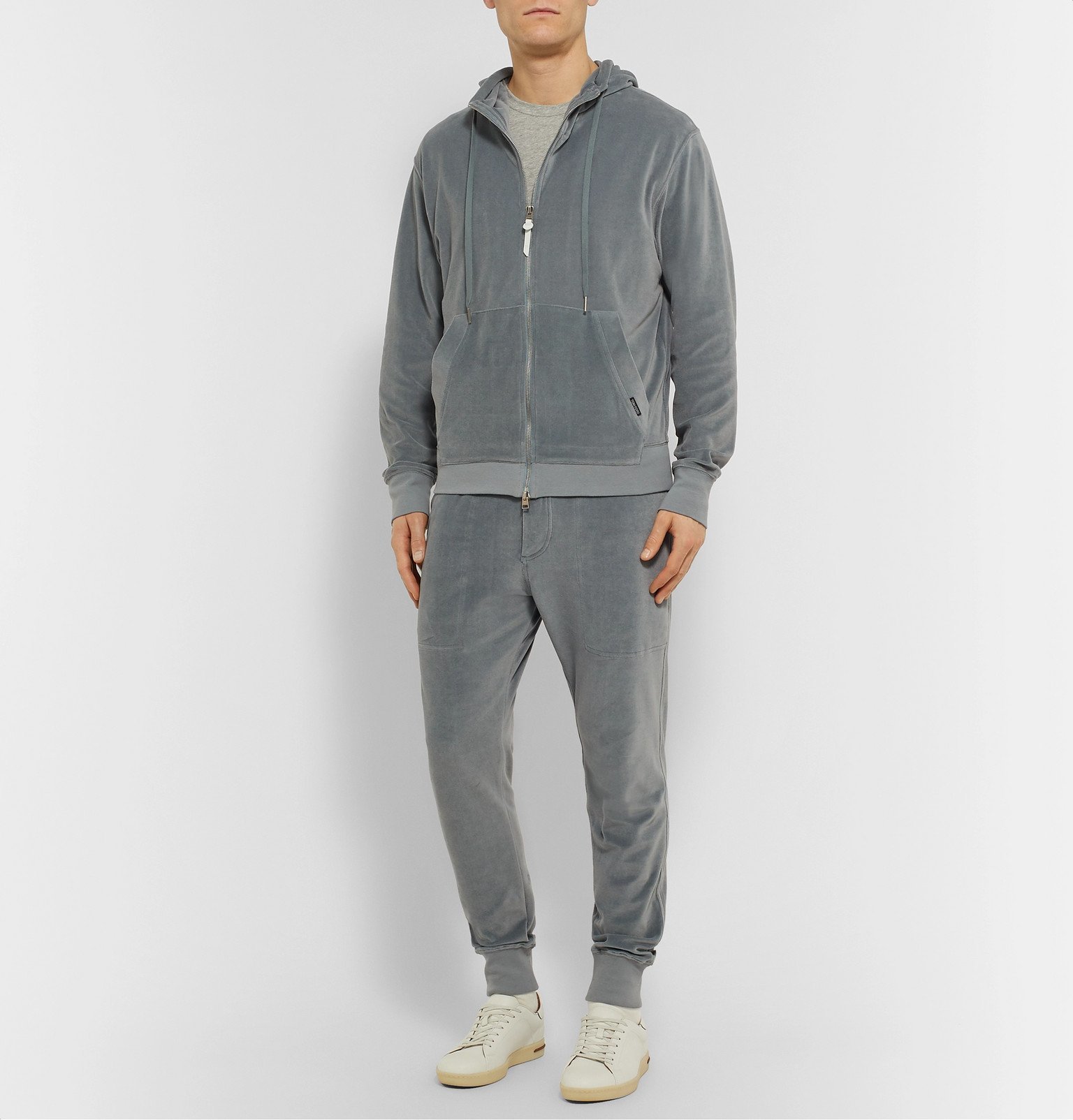 TOM FORD - Cotton-Blend Velour Zip-Up Hoodie - Blue TOM FORD