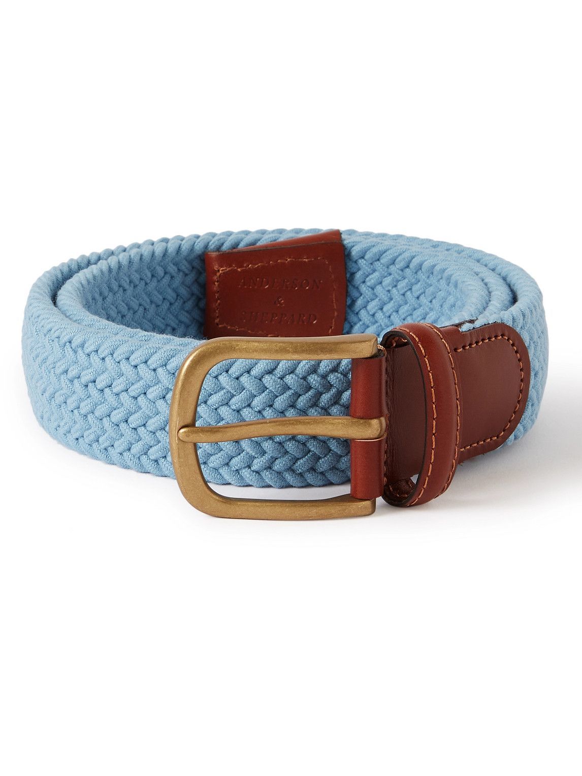 Photo: Anderson & Sheppard - 3.5cm Leather-Trimmed Woven Cotton Belt - Blue