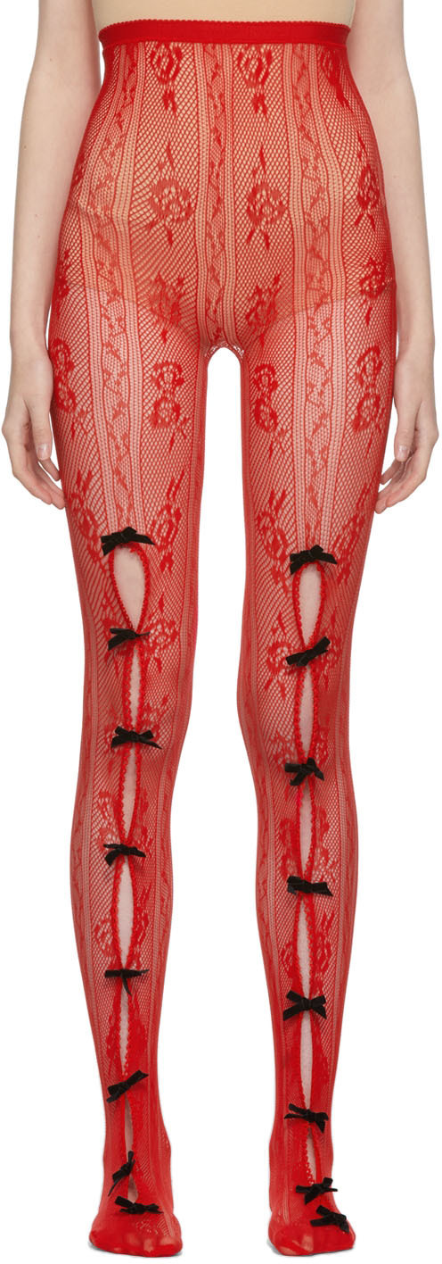 Nodress Red Fishnet Bow Tights