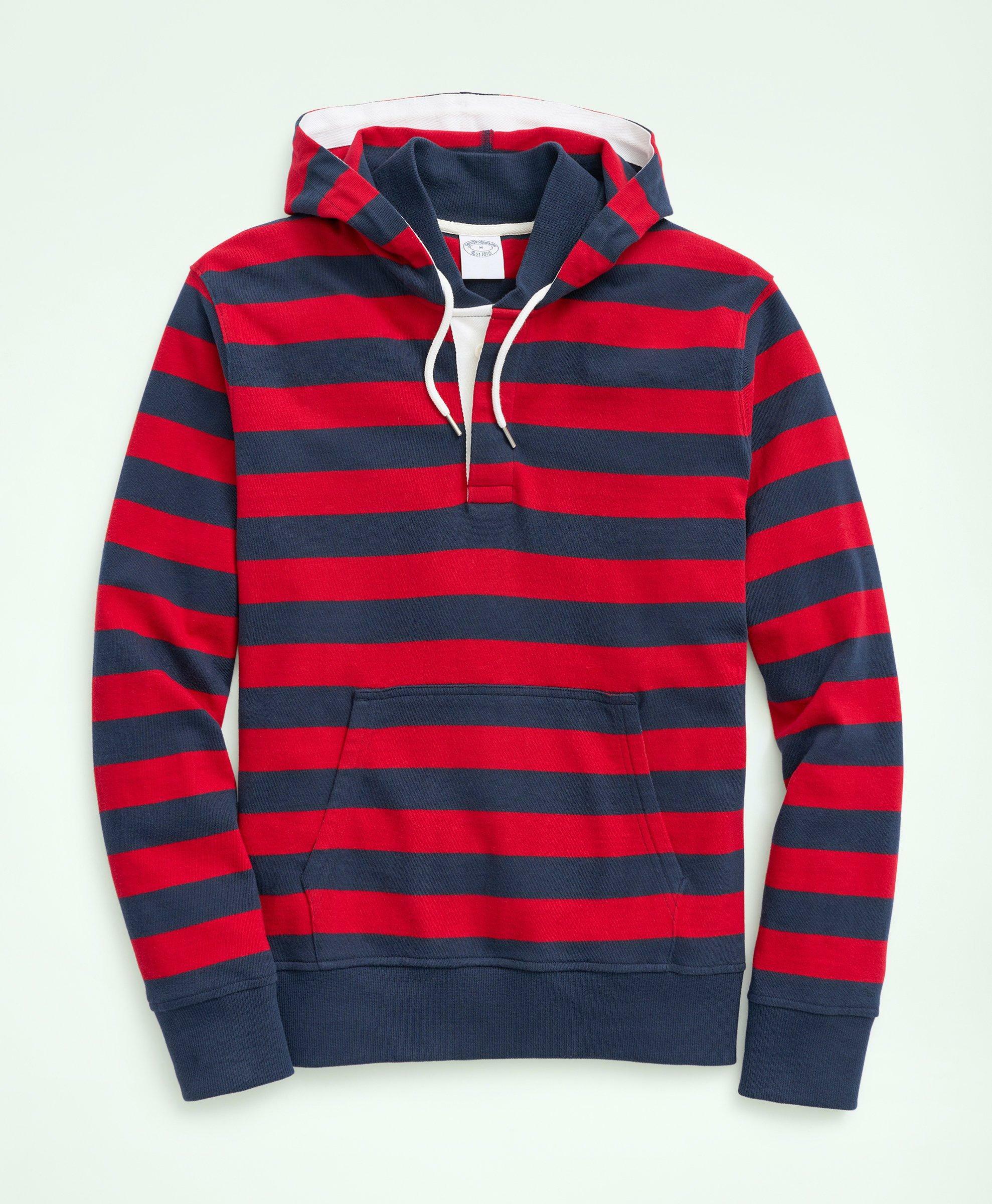 Brooks Brothers Men's Cotton Hoodie Rugby | Navy/Red