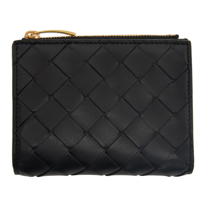 Bottega Black Intrecciato Zip Bifold Wallet Bottega