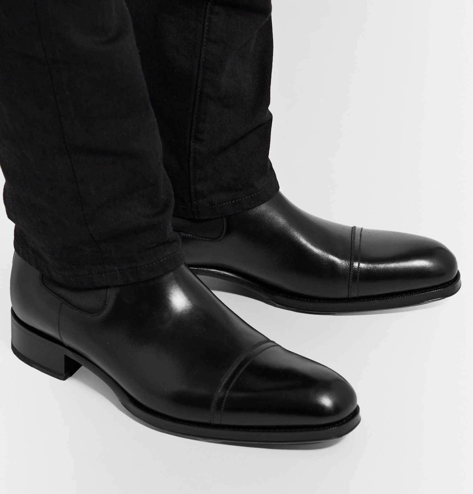 TOM FORD - Edgar Cap-Toe Polished-Leather Chelsea Boots - Black TOM FORD