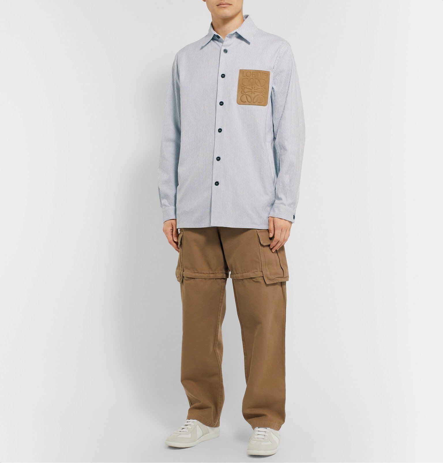 Loewe - Suede-Trimmed Striped Cotton-Blend Canvas Overshirt - Blue Loewe