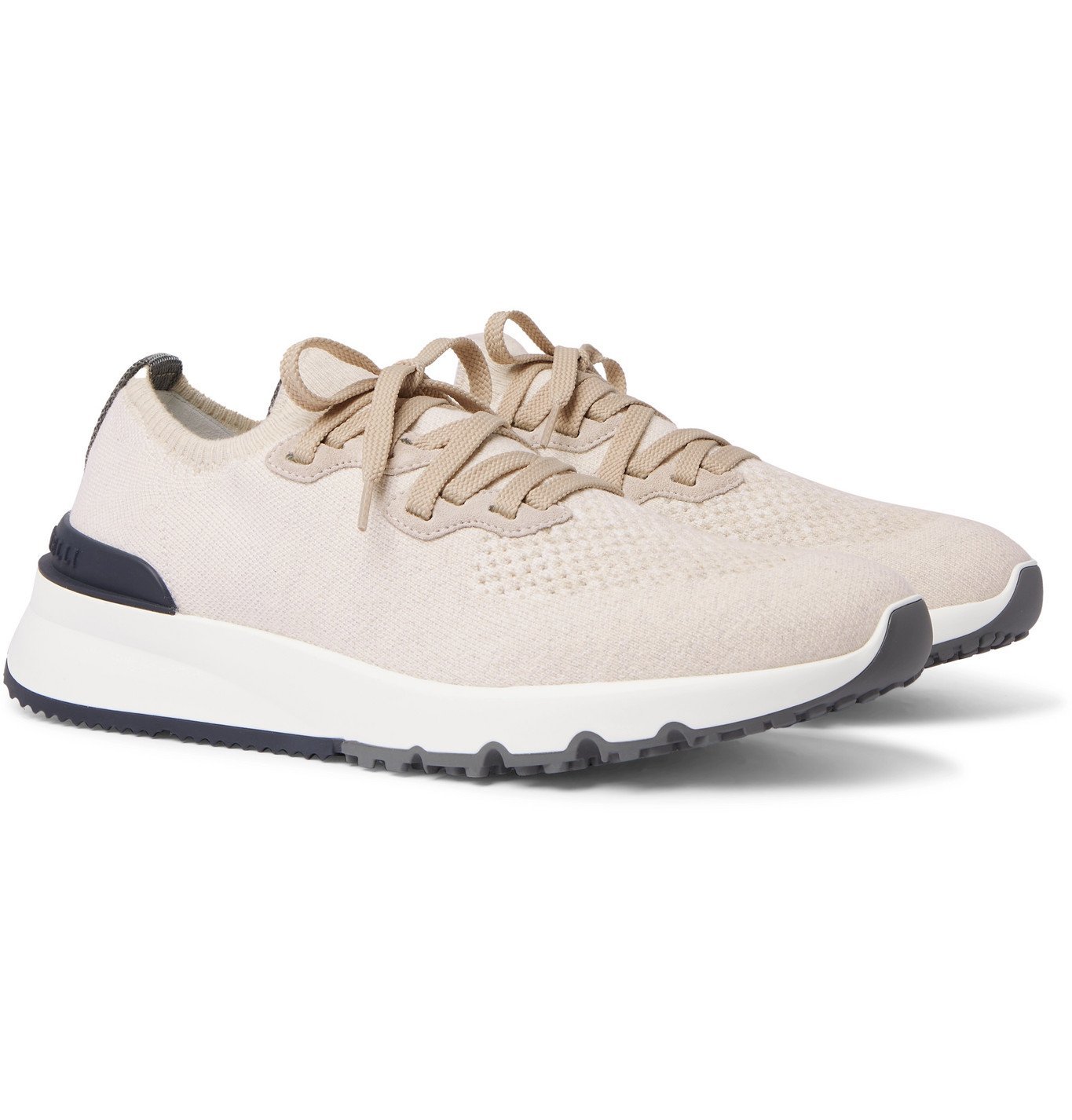 Suede-Trimmed Stretch-Knit Sneakers 