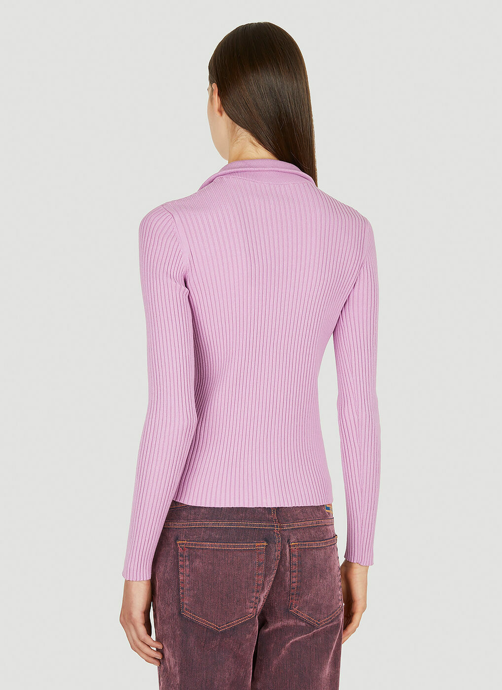 Zip Front Ribbed Sweater in Pink