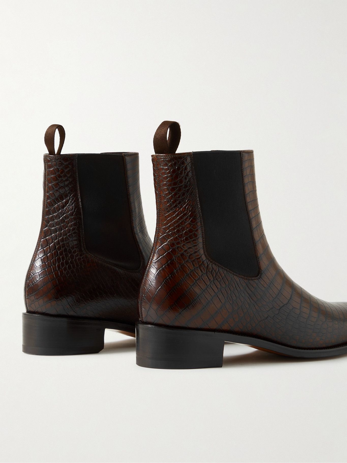 TOM FORD - Croc-Effect Leather Chelsea Boots - Brown TOM FORD