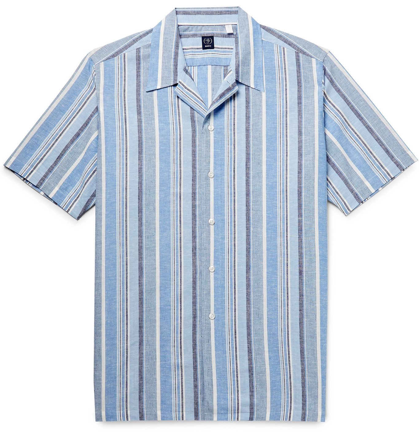 Beams F - Camp-Collar Striped Cotton and Linen-Blend Shirt - Blue Beams F