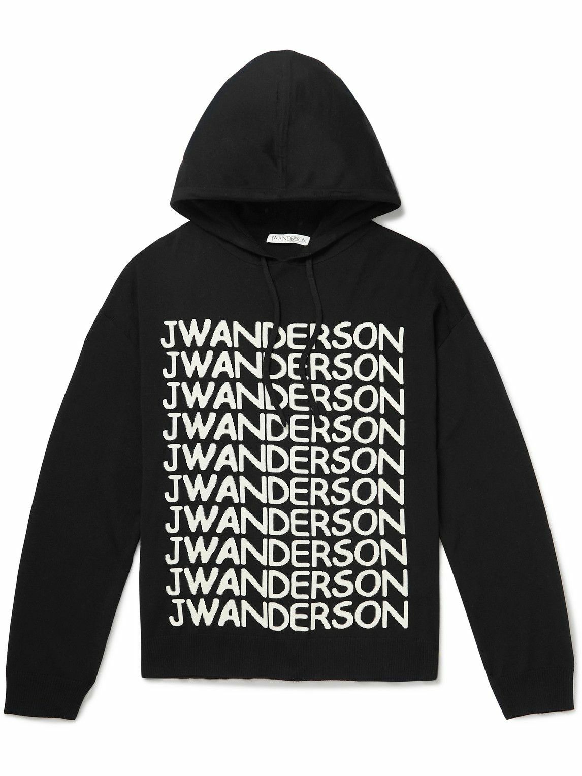 JW Anderson - Logo-Intarsia Merino Wool Hoodie - Black JW Anderson