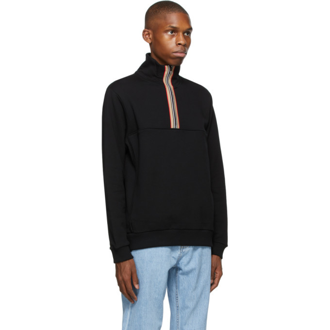 Burberry Black Icon Stripe Half-Zip Sweatshirt Burberry