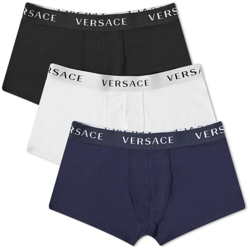 Versace Men's Logo Waistband Boxer Trunk - 3 Pack in Black/White/Navy ...