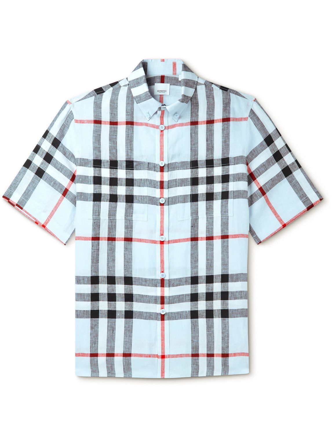 Burberry - Button-Down Collar Checked Linen Shirt - Blue Burberry