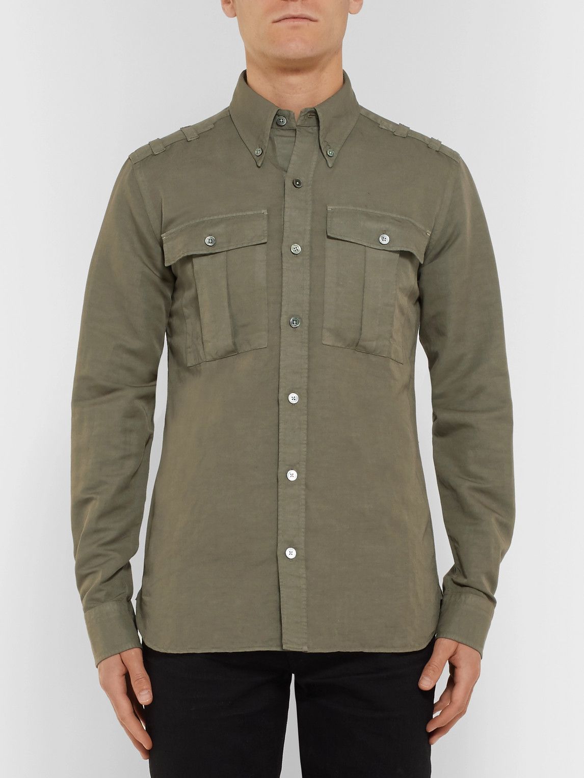 TOM FORD - Slim-Fit Button-Down Collar Linen And Cotton-Blend Shirt - Green TOM  FORD