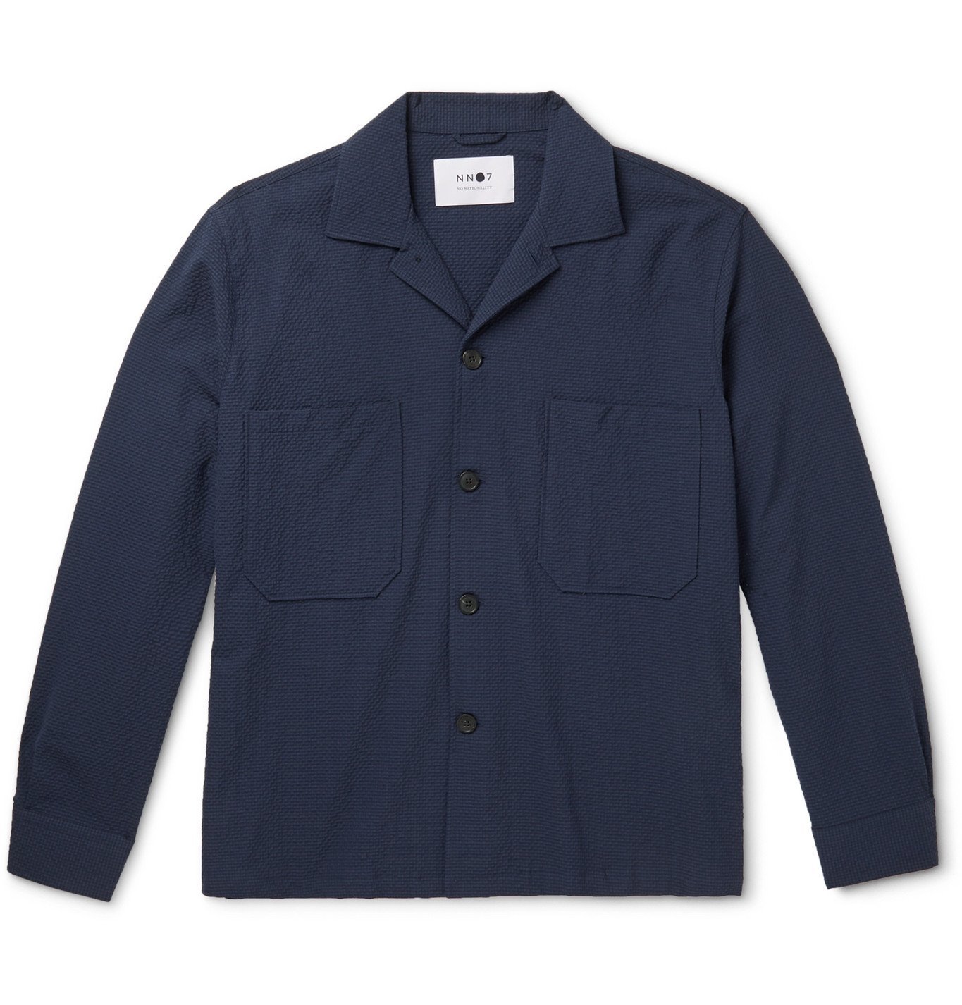 Nn07 Rob Camp Collar Cotton Blend Seersucker Overshirt Blue Nn07