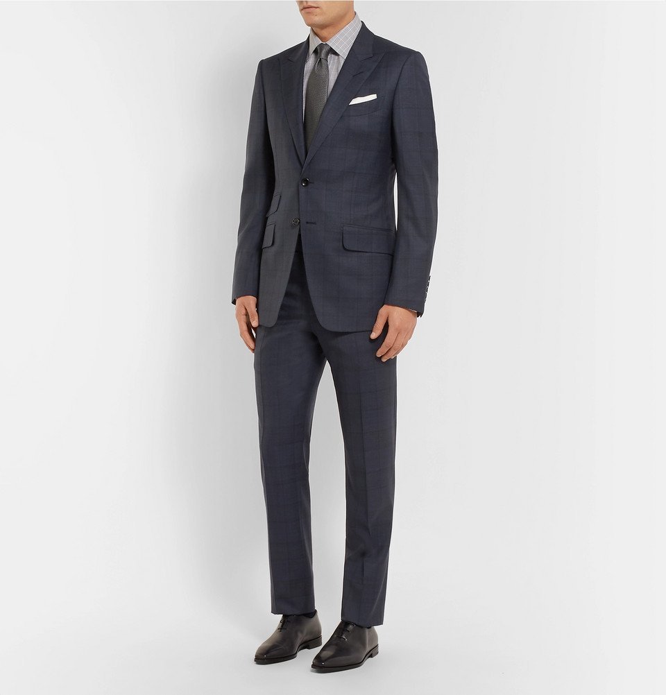 TOM FORD - Navy O'Connor Slim-Fit Prince of Wales Checked Wool Suit ...
