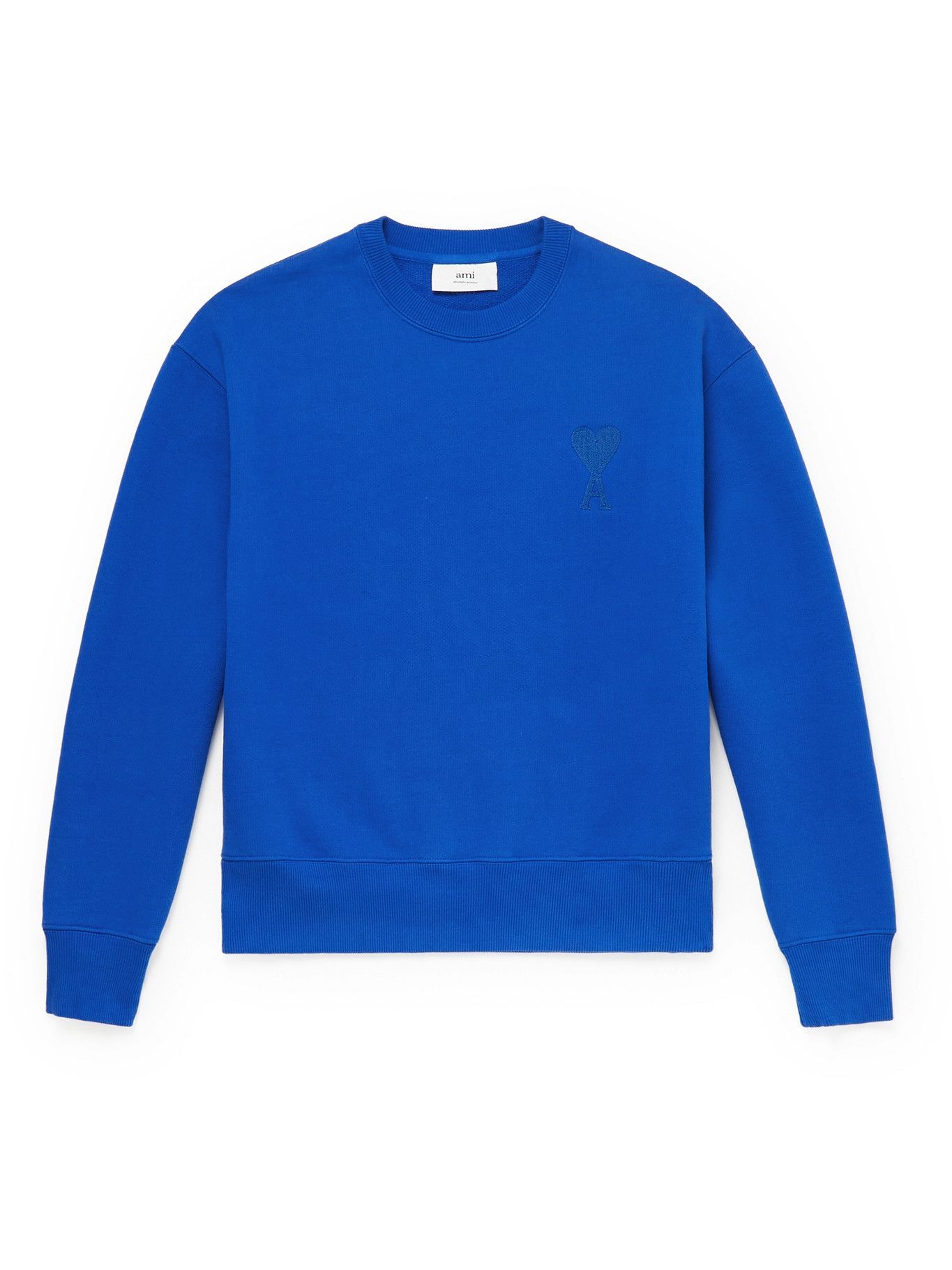 AMI PARIS - Logo-Appliquéd Cotton-Jersey Sweatshirt - Blue