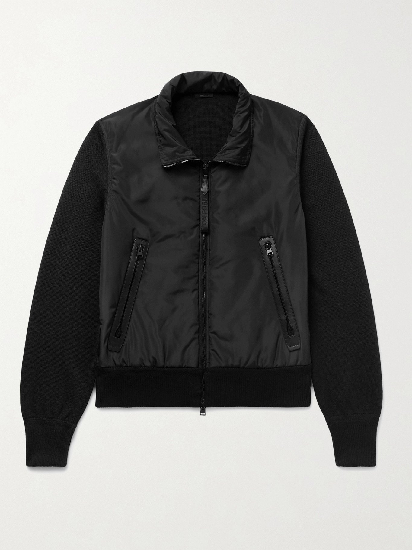 TOM FORD - Leather-Trimmed Wool and Shell Blouson Jacket - Black TOM FORD