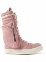 Rick Owens - Cargo Basket Faux Fur and Leather High-Top Sneakers - Pink