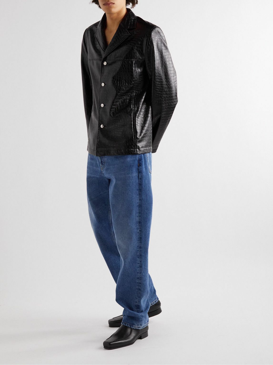 Séfr - Francis Croc-Effect Faux Leather Jacket - Black Séfr