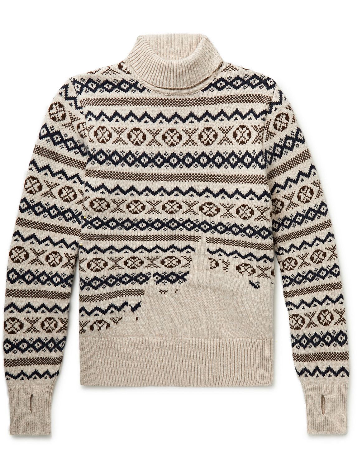 Photo: Oliver Spencer - Talbot Intarsia Fair Isle Merino Wool Rollneck Sweater - Neutrals