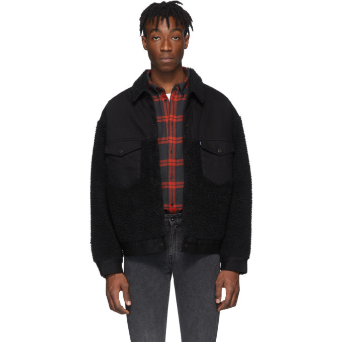 Levis Made and Crafted Black Oversized Sherpa Trucker Jacket Levis Made and  Crafted