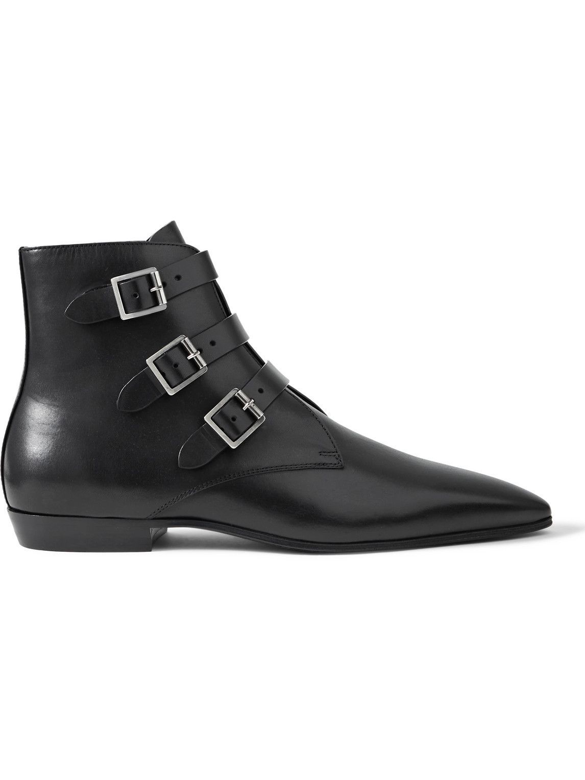 SAINT LAURENT - Buckled Leather Boots - Black Saint Laurent