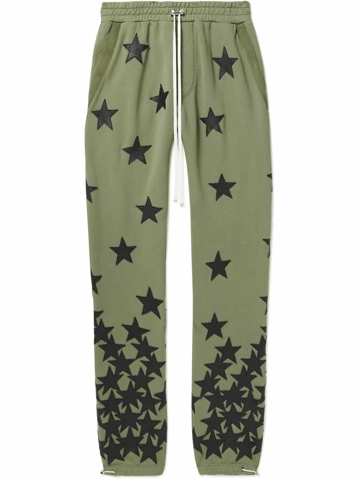 AMIRI - Chemist Star Leather Appliquéd Cotton-Jersey Sweatpants - Green ...