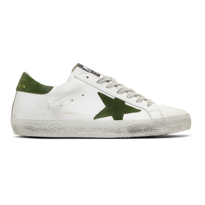 golden goose white & green superstar sneakers
