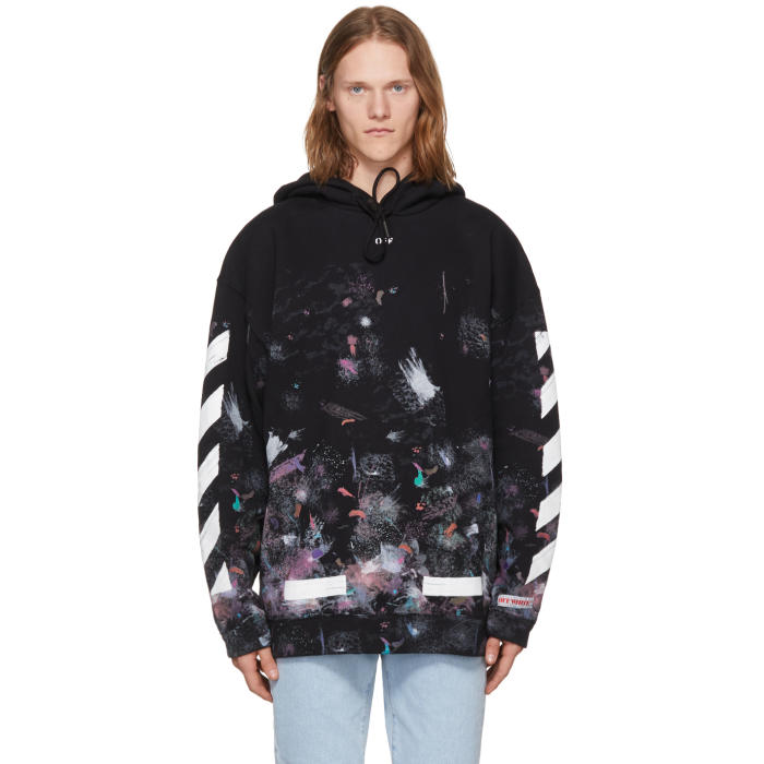 Off-White Black Brushed Diagonal Arrows Galaxy Hoodie Off-White