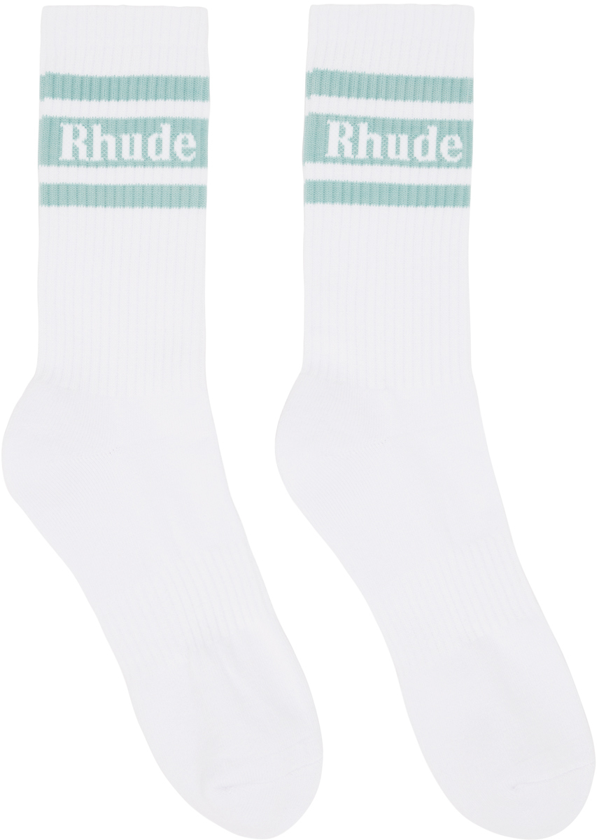 Rhude White & Green Striped Socks Rhude