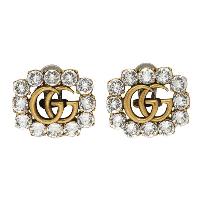 Gucci Gold Crystal GG Marmont Stud Earrings Gucci