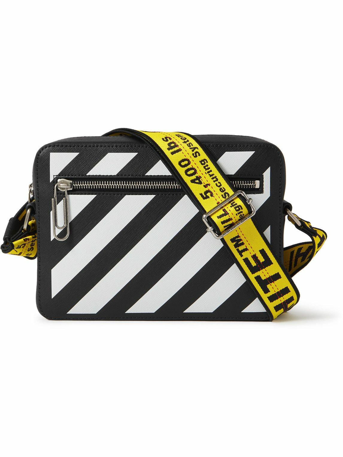 Photo: Off-White - Striped Logo-Jacquard Leather Messenger Bag