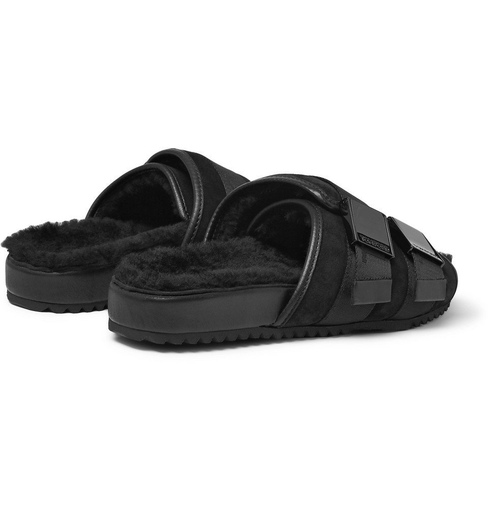 TOM FORD - Churchill Shearling-Lined Leather-Trimmed Suede Slides - Men -  Black TOM FORD