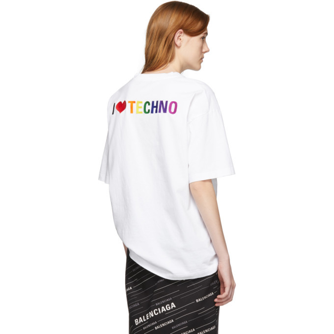 caja registradora rechazo Desaparecido Balenciaga White I Love Techno T-Shirt Balenciaga