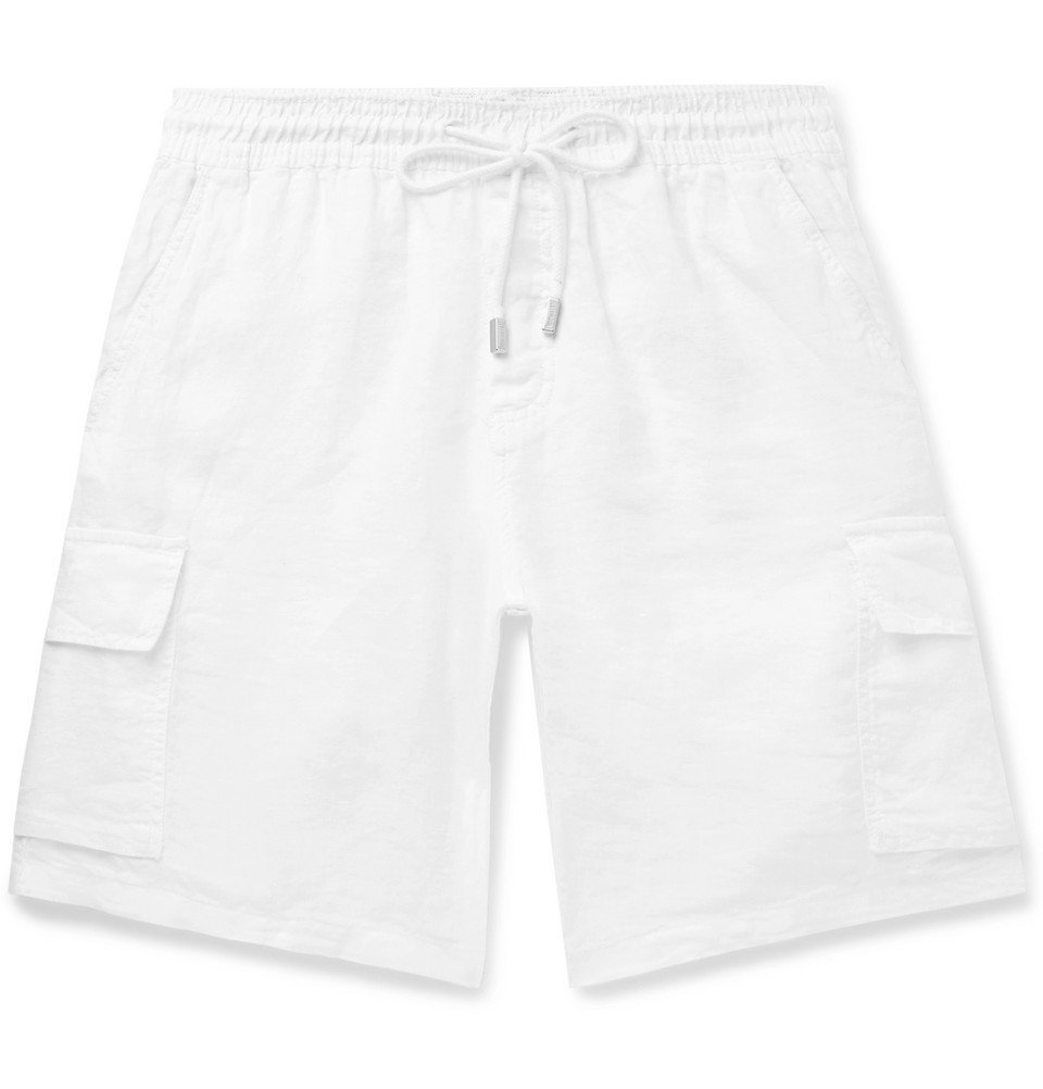 white linen cargo shorts