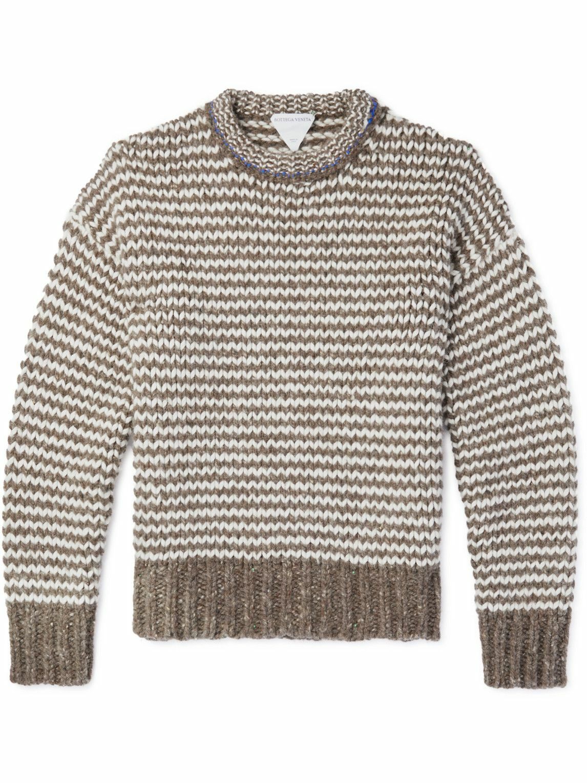 Photo: Bottega Veneta - Ribbed Striped Wool Sweater - Brown