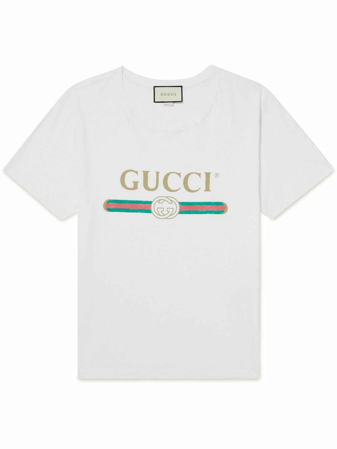 GUCCI - Distressed Printed Cotton-Jersey T-Shirt - White Gucci