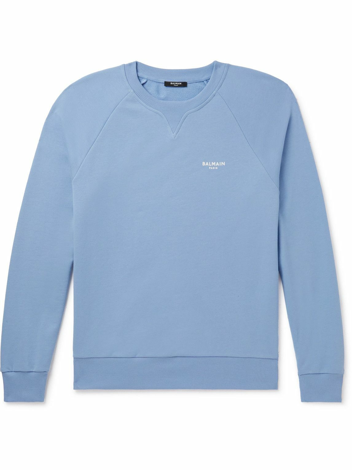 Balmain - Logo-Flocked Cotton-Jersey Sweatshirt - Blue Balmain