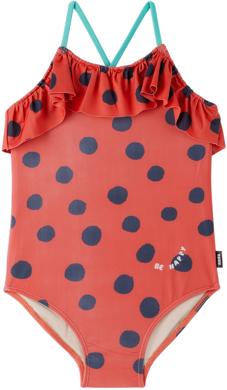 nadadelazos Kids Red Big Dots OnePiece Swimsuit