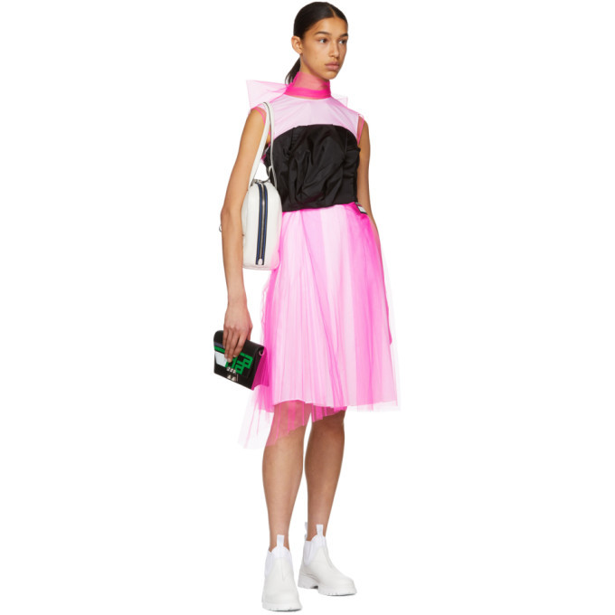 Prada Pink and White Poplin Mesh Overlay Dress Prada