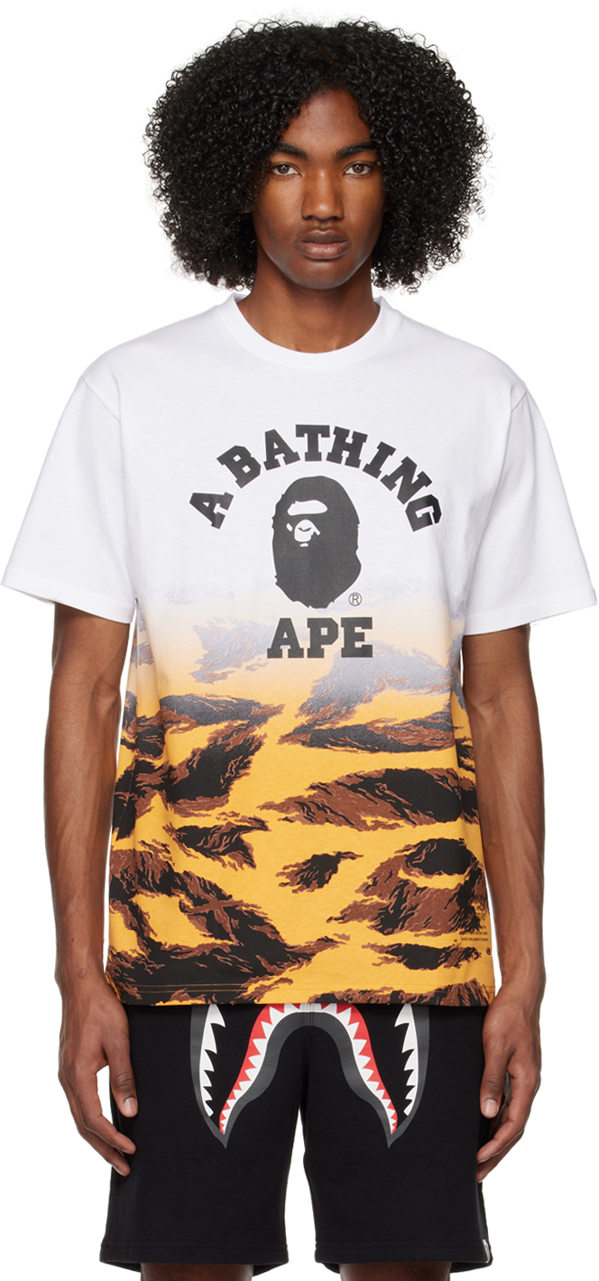 BAPE White & Orange Tiger Camo Gradation College T-Shirt A Bathing Ape