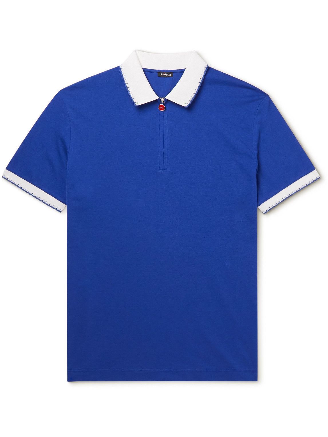 Kiton - Logo-Embroidered Cotton-Piqué Polo Shirt - Blue Kiton