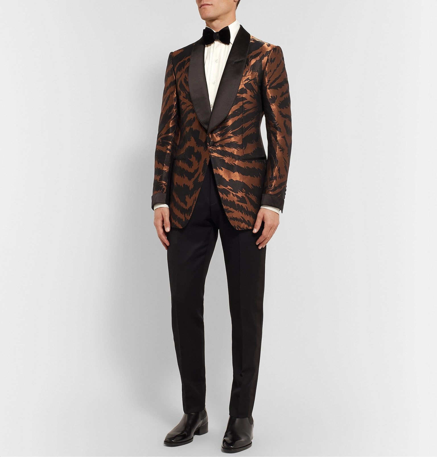 TOM FORD - Copper Slim-Fit Satin-Trimmed Zebra-Jacquard Tuxedo Jacket -  Metallic TOM FORD