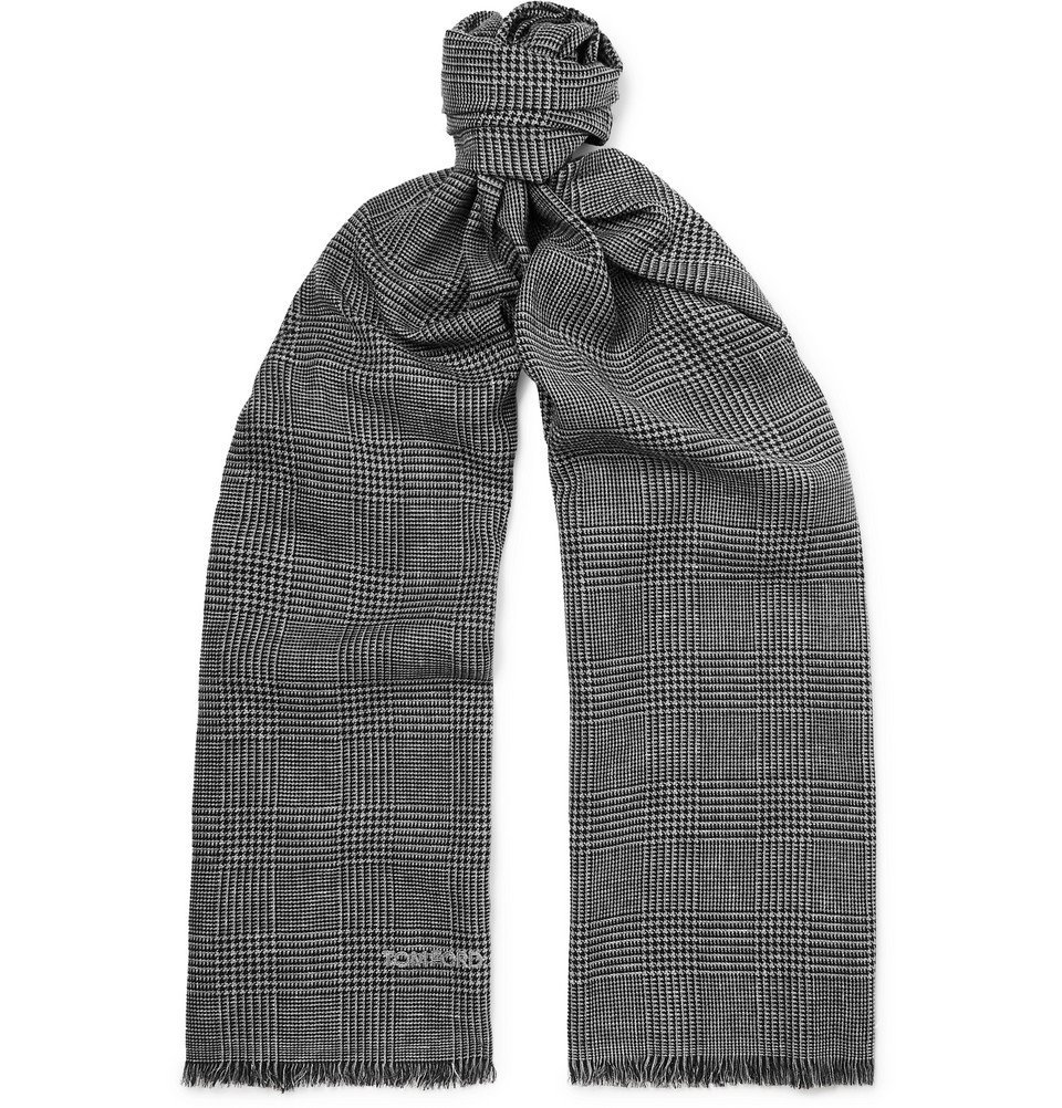 TOM FORD - Fringed Prince of Wales Checked Mohair, Wool, Linen and  Silk-Blend Scarf - Men - Gray TOM FORD