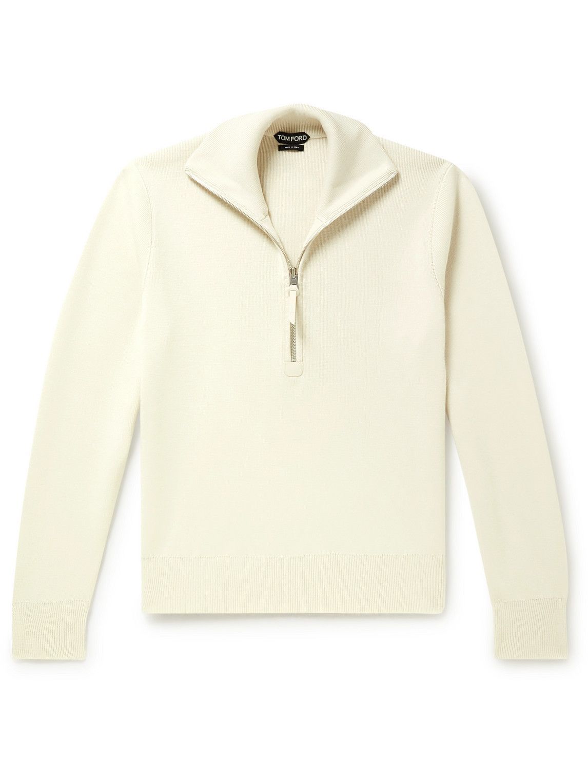 TOM FORD Ribbed Merino Wool HalfZip Sweater Neutrals TOM FORD