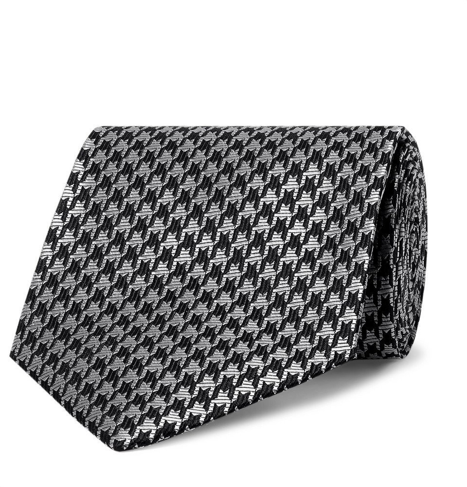 TOM FORD - 8cm Houndstooth Silk-Blend Tie - Silver TOM FORD