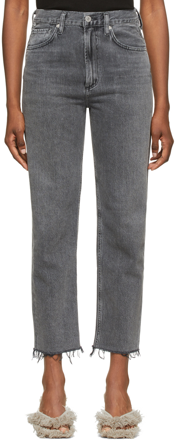 Citizens of Humanity Grey Daphne Crop High-Rise Stovepipe Jeans 