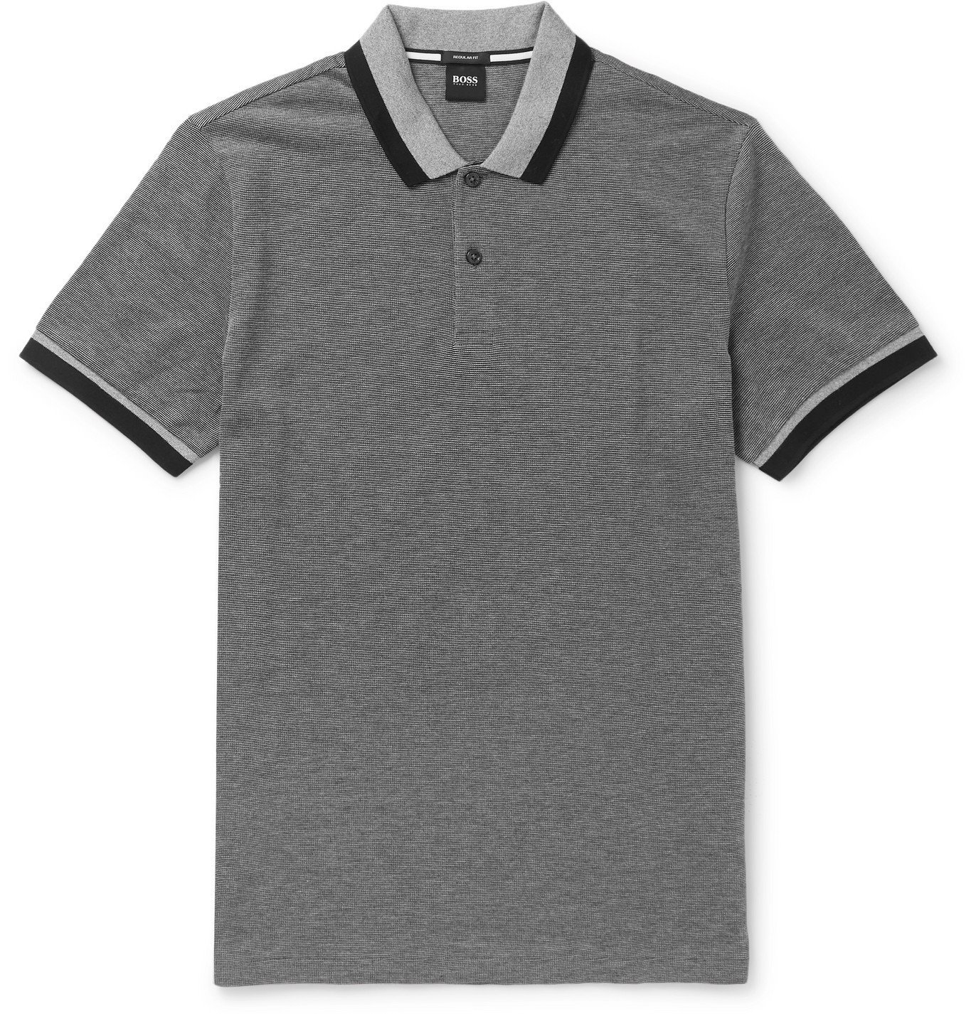 Hugo Boss - Contrast-Tipped Striped Cotton Polo Shirt - Gray Hugo Boss