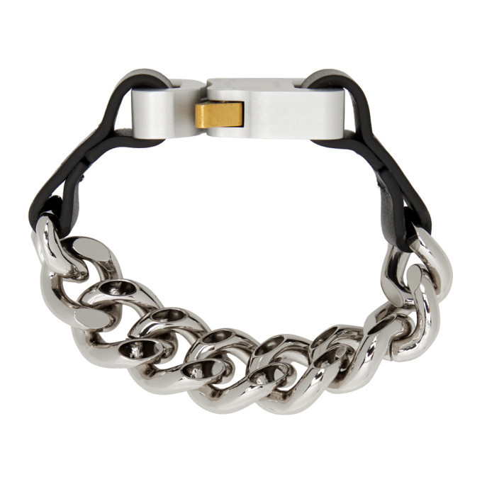 1017 ALYX 9SM Silver and Black Leather Details Chain Bracelet 1017 